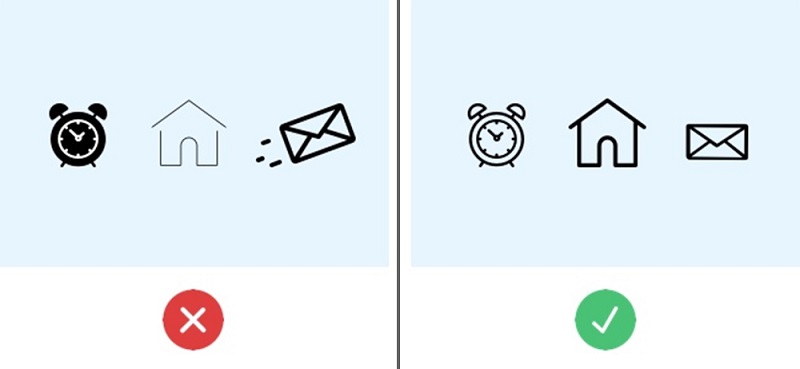 Sử dụng nhiều icon lạ, hay các nút button không đồng bộ gây bối rối cho quá trình sử dụng. Sử dụng nhiều icon lạ, hay các nút button không đồng bộ gây bối rối cho quá trình sử dụng.