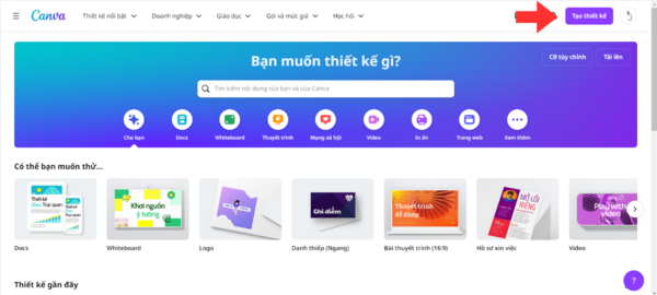 Giao diện chính của Canva Giao diện chính của Canva