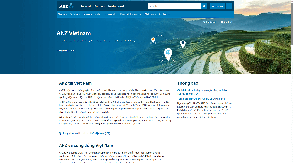 Website ngân hàng 100% vốn nước ngoài ANZ Việt Nam