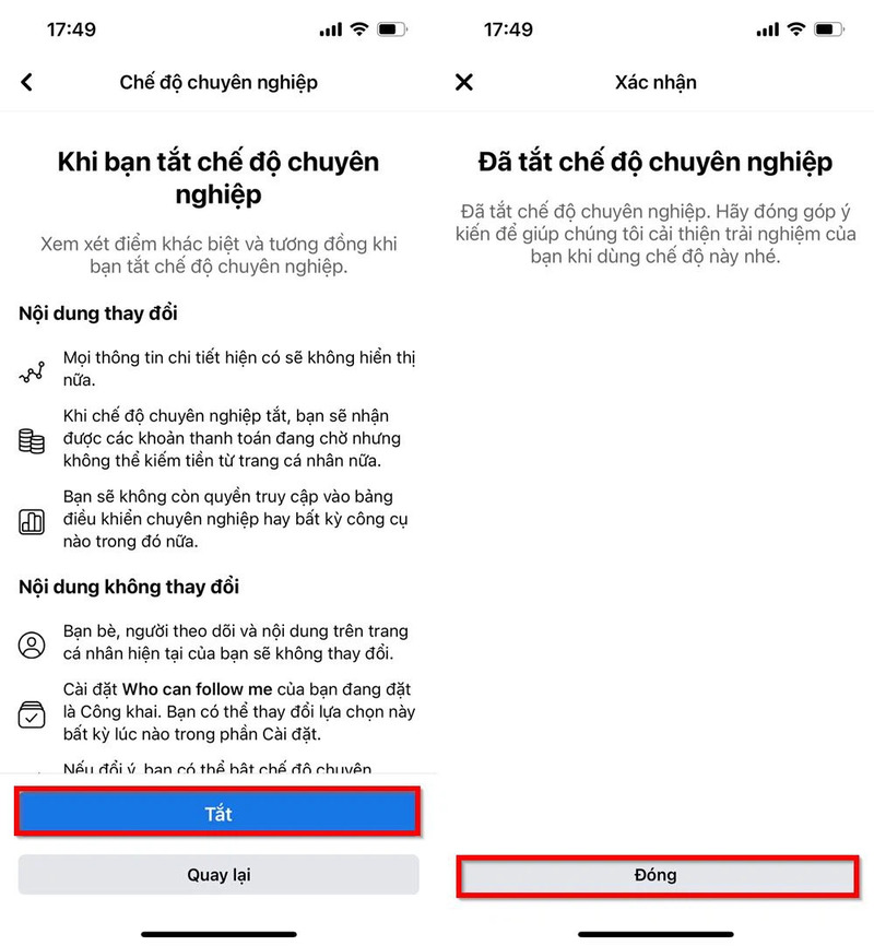 Tắt tính năng chuyên nghiệp trên Facebook