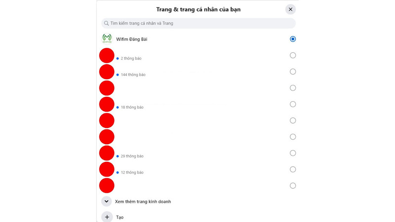 Bước 2: Chuyển sang Fanpage (trang) cần thêm tài khoản Facebook.