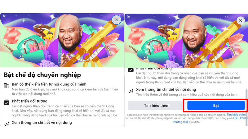 Lướt xuống gần cuối và nhấn chọn Bật chế độ chuyên nghiệp