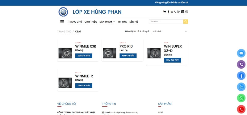 Trang danh mục các sản phẩm của Lốp xe Hùng Phan Trang danh mục các sản phẩm của Lốp xe Hùng Phan