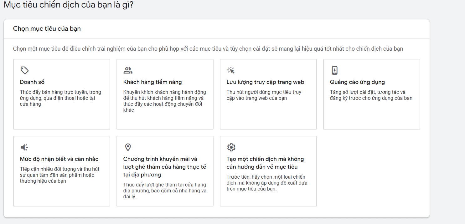 Tạo chiến dịch trong Google Ads Tạo chiến dịch trong Google Ads