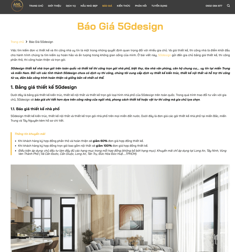 Giao diện Trang báo giá Giao diện Trang báo giá