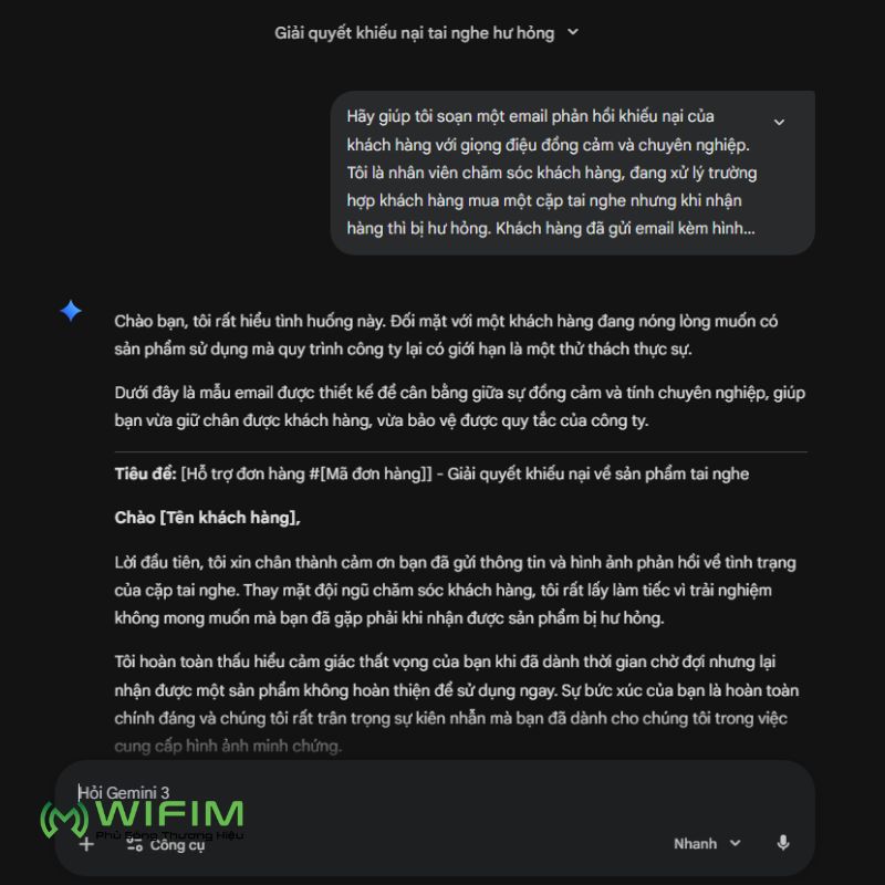 Phản hồi khiếu nại và đề xuất phương án xử lý bằng Gemini trong Docs