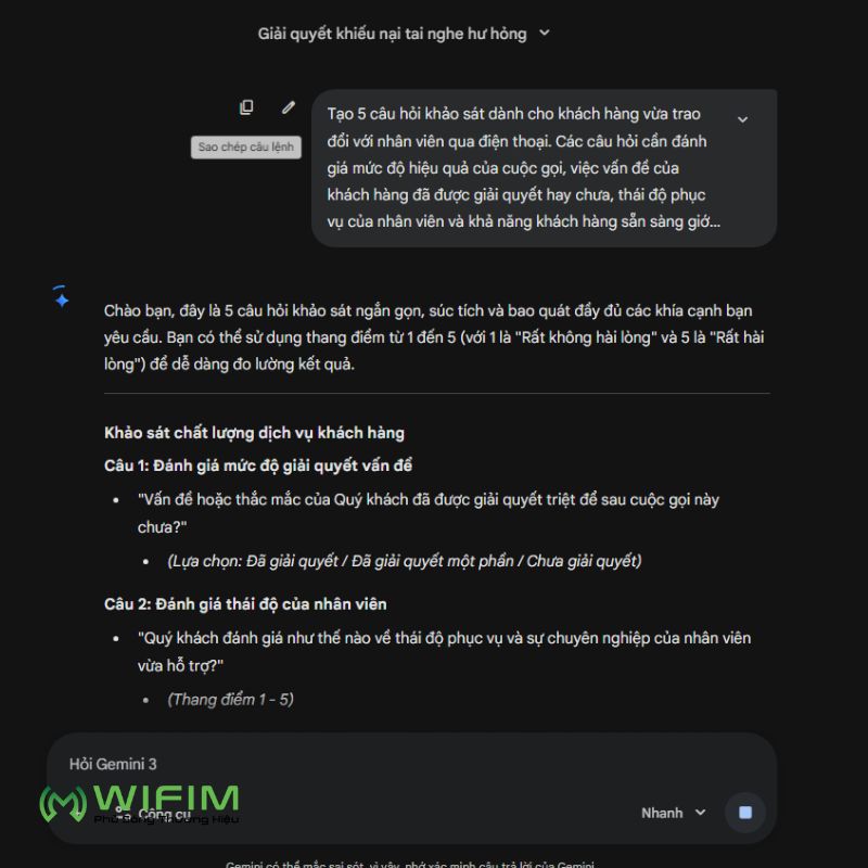 Tạo 5 câu hỏi khảo sát dành cho khách hàng