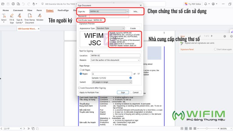 Chọn chứng thư số để ký Chọn chứng thư số để ký