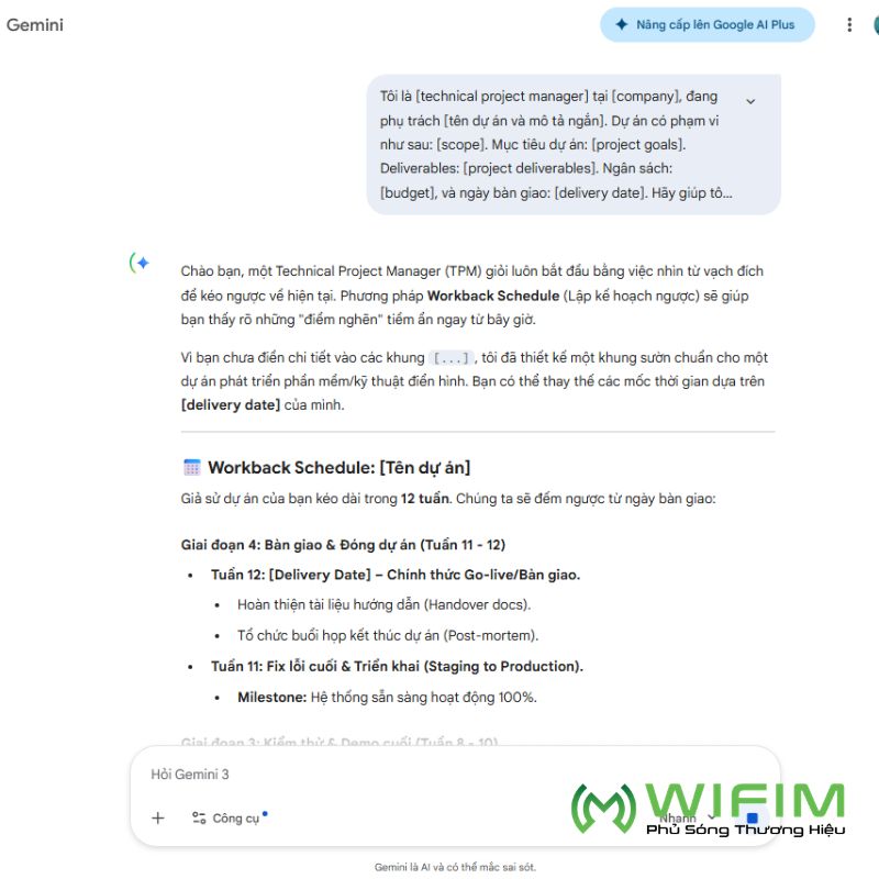 Trường hợp sử dụng: Xây dựng workback schedule