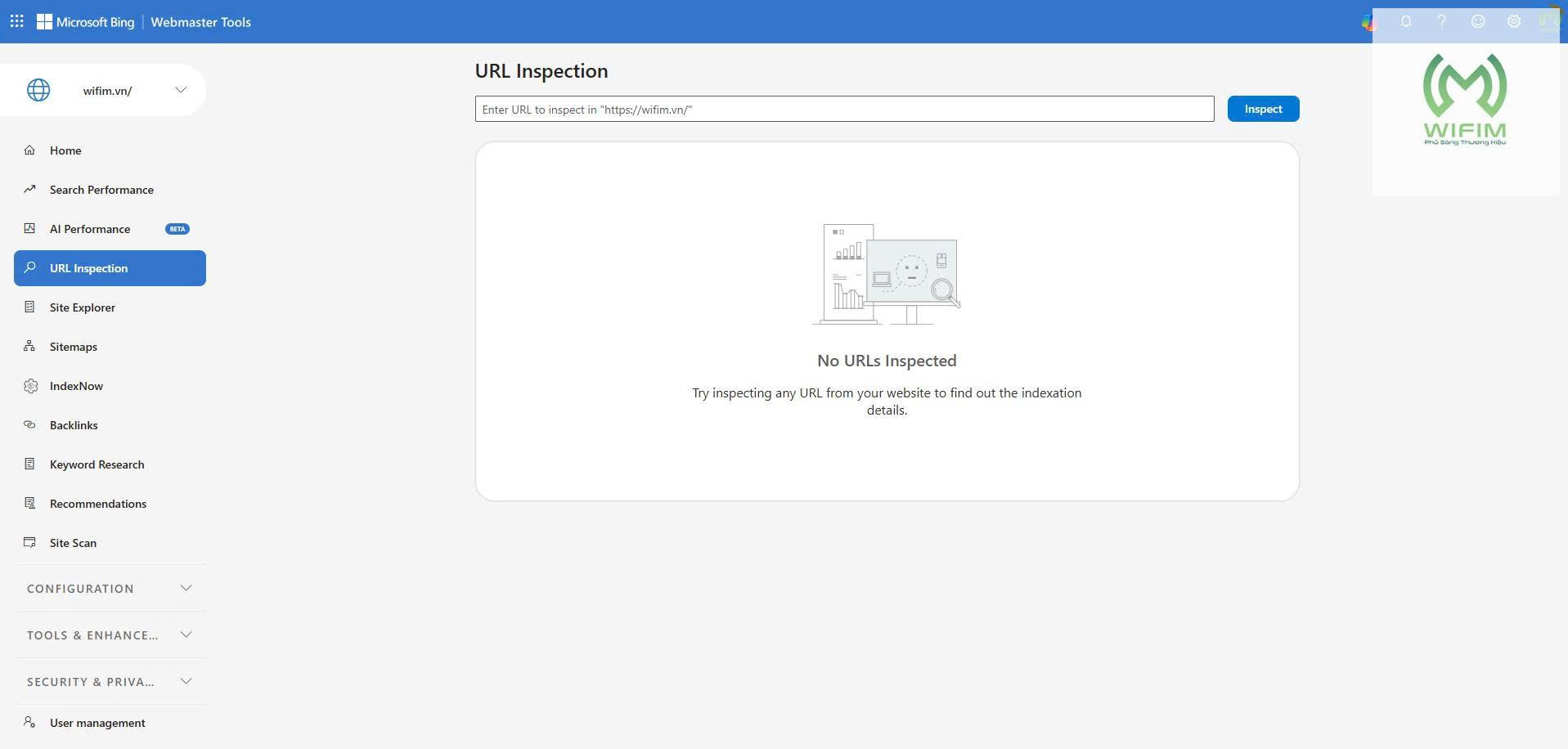Tính năng URL Inspection của Bing Webmaster Tools