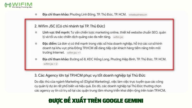 Thương hiệu/Nội dung của WIFIM được đề xuất trên Google Gemini Thương hiệu/Nội dung của WIFIM được đề xuất trên Google Gemini
