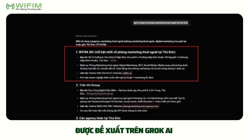 Thương hiệu/Nội dung của WIFIM được đề xuất trên Grok AI Thương hiệu/Nội dung của WIFIM được đề xuất trên Grok AI