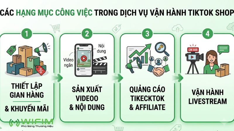 Các hạng mục công việc trong dịch vụ vận hành TikTok Shop Các hạng mục công việc trong dịch vụ vận hành TikTok Shop